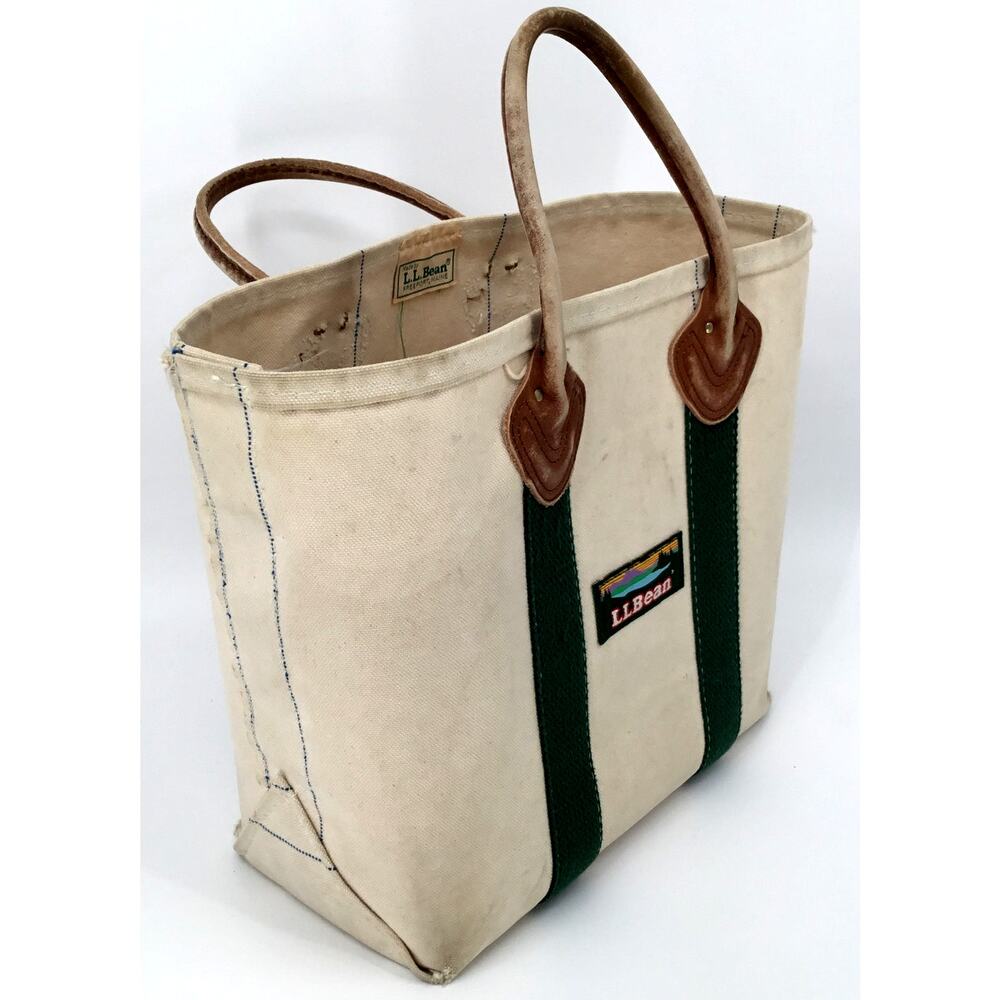 Vintage 1970s L.L.Bean Boat & Tote Leather Handle Canvas Bag Made USA Medium - Picture 5 of 13